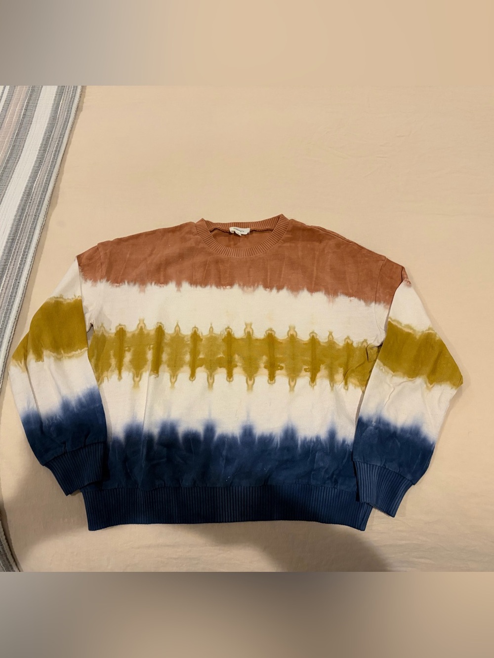 Hailey & Co Striped Tie-Dye Crewneck Sweater, Size Medium